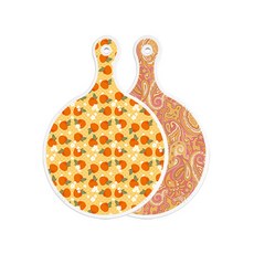 로엠디자인 양면 원형 서빙 도마 보드 오렌지복숭아, 적황색라인아트, 1개