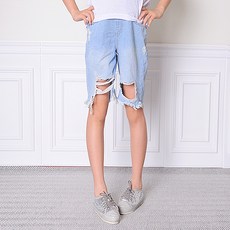 이얀 임산부 자유로운 맘 찢청 5부 청반바지