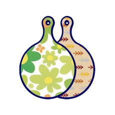 로엠디자인 블루에디션 양면 디자인 원형 서빙도마 floral개나리, 소나무두목색, 1개