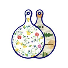 로엠디자인 블루에디션 양면 원형 서빙도마 로망슬림장미, 숲패턴1, 1개