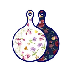 로엠디자인 블루에디션 양면 디자인 원형 서빙도마 로맨틱청자색floral, 블루톤플라워, 1개