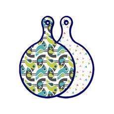 로엠디자인 블루에디션 양면 원형 서빙 도마 버드, Happy삼각패턴, 1개