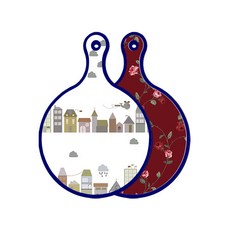 Roem Design藍色版雙面圓形上菜砧板 城市剪貼畫, 玫瑰紅, 1個