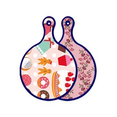 로엠디자인 블루에디션 양면 원형 서빙 도마 꼬마도넛, 체리플라워, 1개