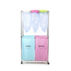 하우트 세탁물 분리수거함 사각 2단, 핑크블루, 1개