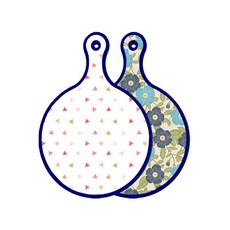 로엠디자인 블루에디션 양면 원형 서빙도마 행황색삼각패턴, 플라워자황색, 1개