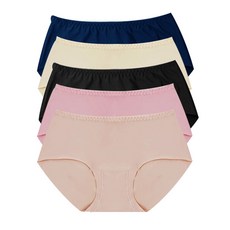 MALAMUTE 女款素色運動內褲組 5入, 黑色+膚米色+牛奶棕+淺粉色+海軍藍