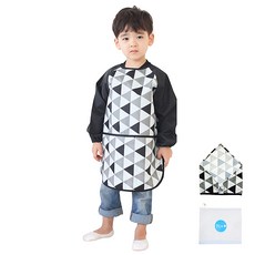 플리에 아동용 미술 앞치마 + 두건 회색삼각 세트, 블랙