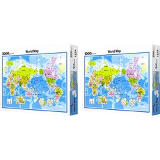 퍼즐라이프 머리에 쏙쏙! 세계 지도 한글판 직소퍼즐 PL1134 2p, 1000피스, 혼합 색상