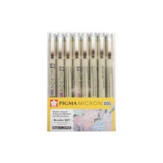 피그마 사쿠라 MICRON 005 젤잉크펜 8p세트 0.2mm, Red, Orange, Green, Blue, Purple, Brown, Sepia, Black, 1세트