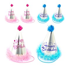 파티쇼 반짝이수술 생일고깔모자 블루 3p + 핑크 3p