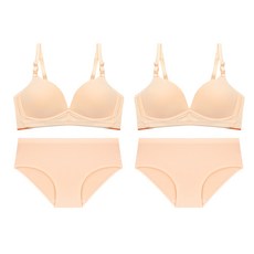 맬러뮤트 클레어 베이직 스판 노와이어 브라 2p + 팬티 2p 세트