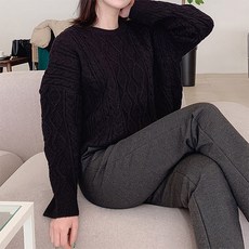오키진 여성용 촘촘한 루즈핏 꽈배기 니트