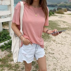 난닝구 여성용 로비즌 린넨 라운드 반팔 티셔츠