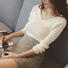 세컨핑크 여성용 블란치 브이넥 골지티