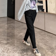 제이민 여성용 투버튼 배기 데님팬츠