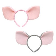 단골창고 돼지귀 인형 머리띠 2종 세트, 핑크 + 그레이, 1세트