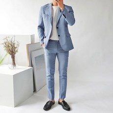 머시따 남성용 9컬러 여름 린넨 정장 수트 자켓 + 긴바지 세트