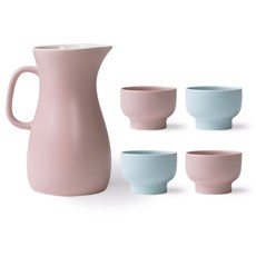 BOWLBOWL 陶瓷水壺+燒酒杯 4入, 1套, 玻璃瓶粉粉色+燒酒玻璃粉粉色2p+天藍色2p