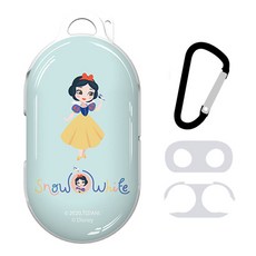 디즈니프린세스 백설공주 유얼셀프 갤럭시 버즈/버즈 플러스 샤이닝 케이스 + 철가루 방지 스티커 + 카라비너 세트, 케이스(민트), 카라비너, 스티커(단일색상)