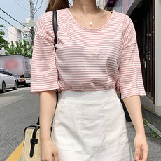 오키 여성용 썸머 단가라 5부 티셔츠