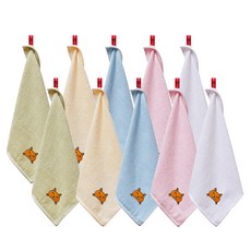 SOFT TOUCH 竹纖維刺繡擦手巾, 狐狸款(粉色+黃色+藍色+白色+綠色), 10入