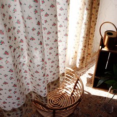 마리엔젤 빈티지 메리앤 플라워 포인트 가리개커튼, 아이보리바탕 꽃무늬
