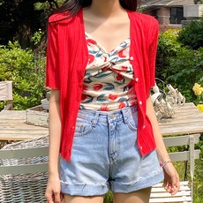 아모르데이 여성용 골지 브이넥 기본핏 베이직 투웨이 볼로버튼가디건