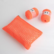 야나 올리오 네트 썸머 클러치 뜨개질 DIY패키지, 1세트, 740 네온오렌지, 초록(지퍼)