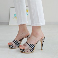 아리앤 여성용 클래식 체크 뮬슬리퍼 힐 11.5cm