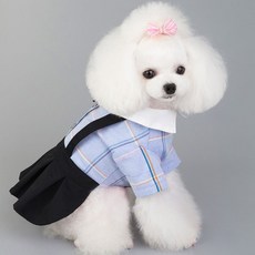 新品寵物套組款式格紋連衣裙, 藍色