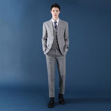 리버클래시 남성용 스타체크 슬림핏 스판 반우라 정장 조끼 LGS12409
