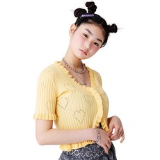 러닝하이 여성용 하트 패턴 웨이비 가디건