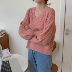 루나걸 여성용 뷰라인 브이넥 니트