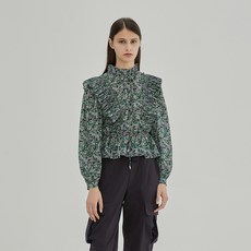 베이직하우스앤 프릴 잔꽃무늬 블라우스 HUBL521B
