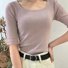 공블리 여성용 데일리 시크룩 스퀘어넥 5부 반팔 니트 CST1242