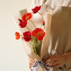 더플라워마켓 실크플라워 양귀비꽃다발 + 메시지, 레드(꽃), 04사랑한글(메시지) 레드(꽃), 04사랑한글(메시지)