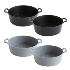 푸코 그릴 전자레인지 원형 다용도볼 세트, 1세트, 접시 블랙 2p + 그레이 2p