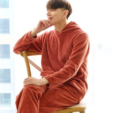 민트코코아 남성용 먼슬리 극세사 긴팔 후드 잠옷 상하 세트