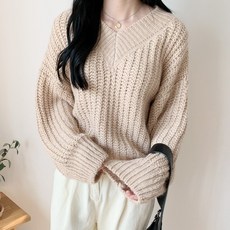 여성용 여리미 브이넥 짜임 니트