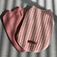 마이플러피 강아지옷 티셔츠 + 베스트 패딩 세트, 핑크