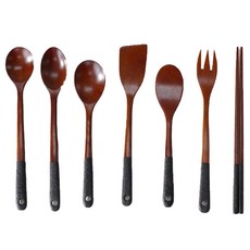 아카시아 블랙핸들 숯 옻칠 조리기 7종 세트, 혼합색상