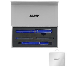 LAMY 사파리 만년필 + 볼펜 기프트세트, EF, 블루