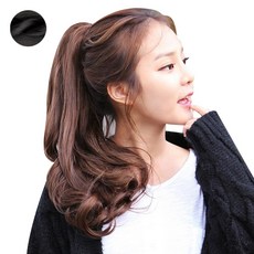 고운머리 여성용 집게형 포니테일 로맨틱 웨이브 테일 부분 가발, 블랙, 1개