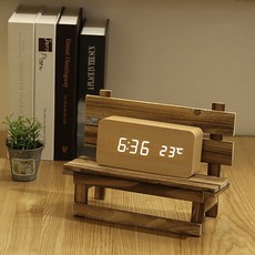 지우 LED 무소음 디지털 탁상시계, 우드