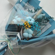 러블리리본 목화 세송이 프리저브드 꽃다발, 블루