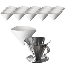 칼딘 올스텐 커피 드리퍼 3~4인용 + V형 여과지 2~4인용 50p 세트, 실버(드리퍼), 화이트(여과지), 1세트