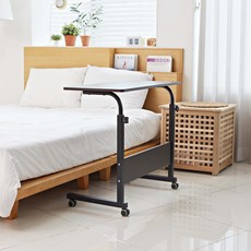 바퀴달린 이동식 간이 쇼파 미니 침대용 높낮이조절 보조 원목 테이블 80 x 40 cm, 월넛