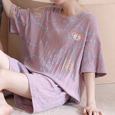 BK 여성용 여름 반팔 파자마 상하의 세트