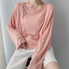 비비에모 여성용 시스루 루즈핏 데일리 긴팔 티셔츠 01246